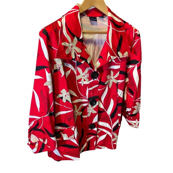 Westbound Red Tropical Floral Buttoned Jacket Sz 2X - Picture 3 of 7